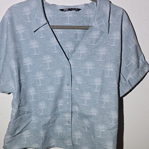 Zara Gray Cuffed Sleeve Button Down Shirt - Picture 6 of 6